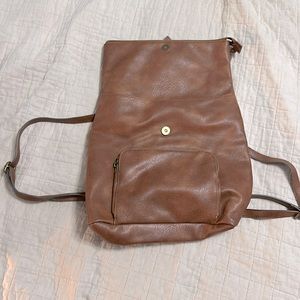 Brown , imitation, leather, backpack purse.